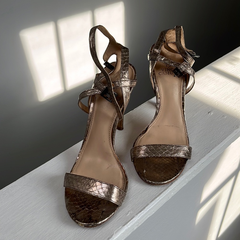 Gold strappy heels